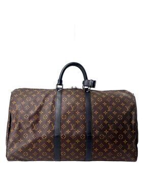 Louis Vuitton Monogram Macassar Keepall 55 Boston Bag Black